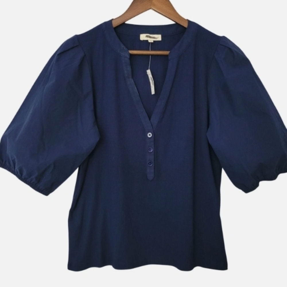 Madewell Deep Blue Puff Sleeve Blouse